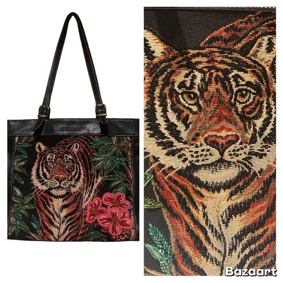 Isabella Fiore Handbags - ISABELLA FIORE Vintage Tiger Beaded Tote Y2K Bag